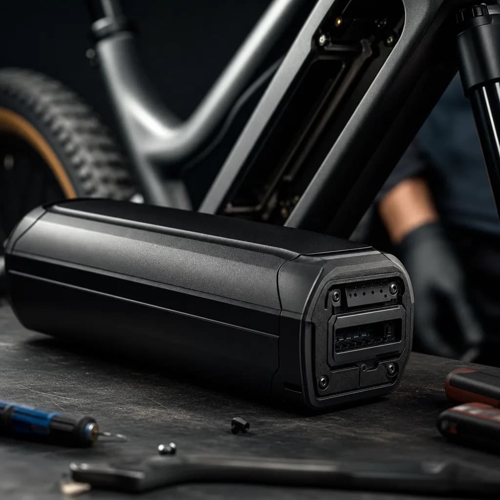 E-bike battery with cost and replacement timeline infographic