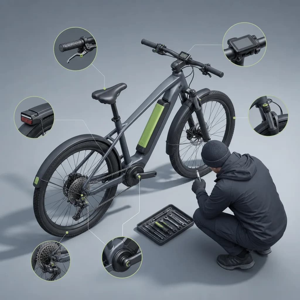 Person inspecting e-bike components