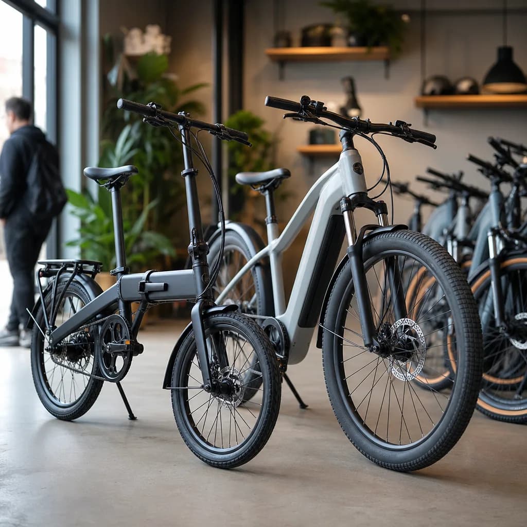 Folding e-bike and full-size e-bike side by side