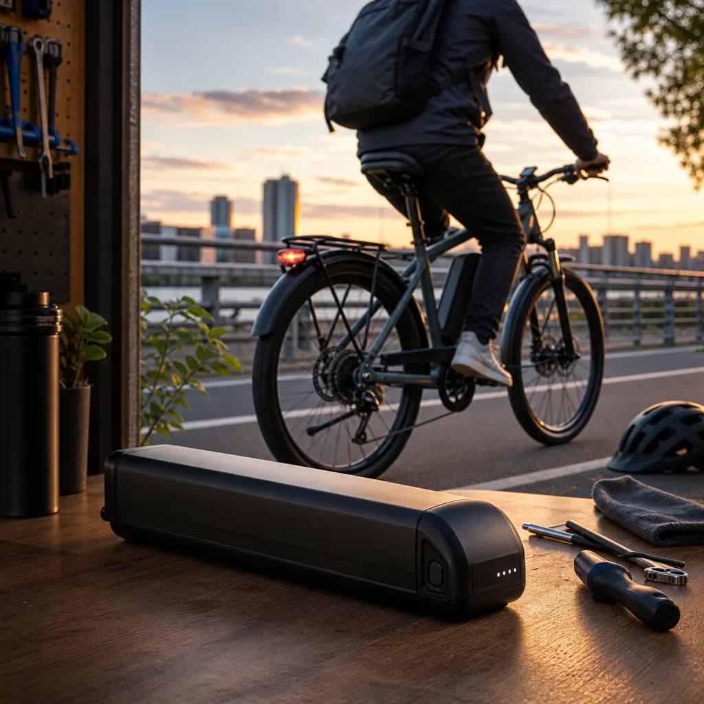 E-bike with a battery pack on a commuter route