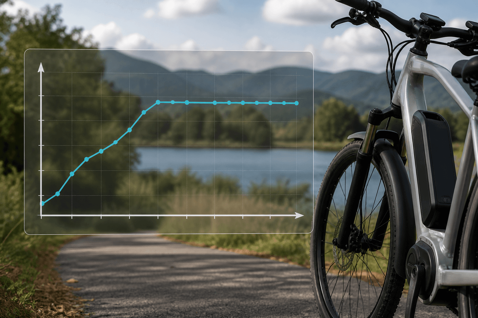 A chart showing e-bike price on the x-axis and battery capacity on the y-axis, with a flat line after $2,000.